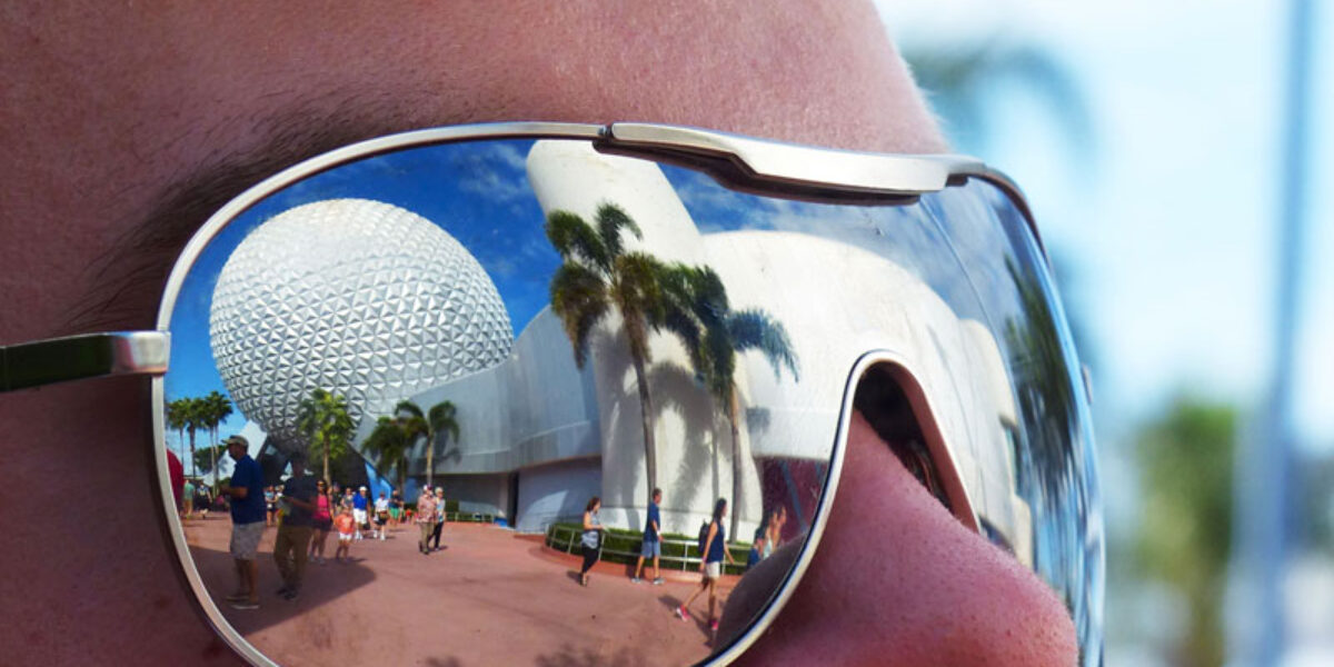 Spaceship Earth reflected in sunglasses