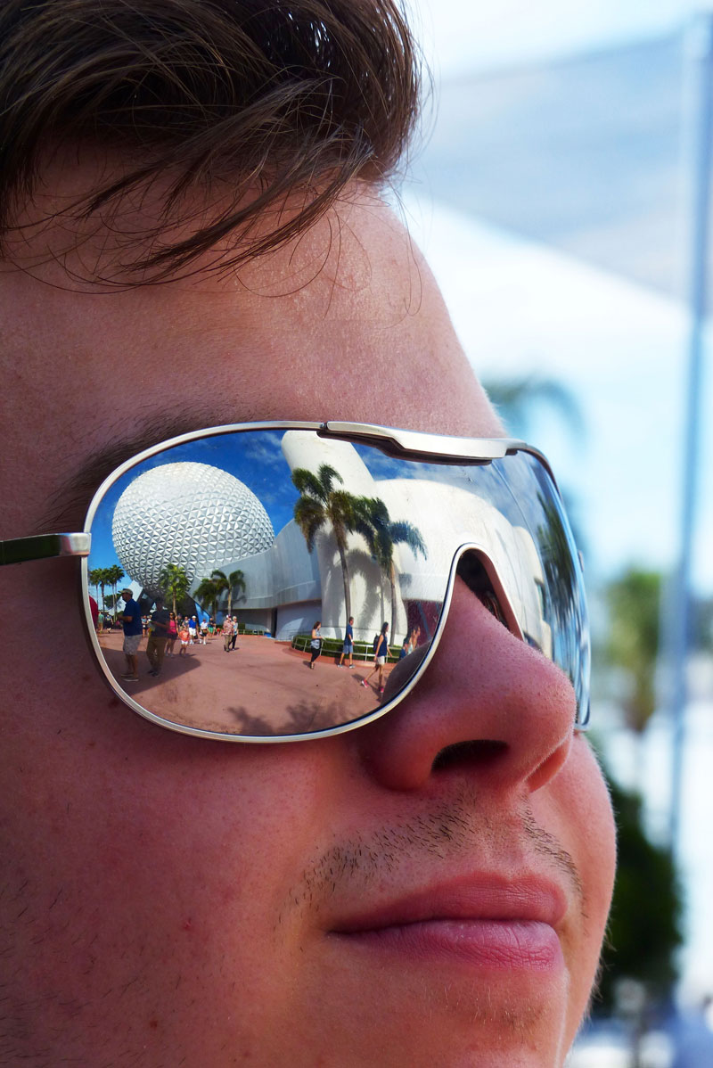 Spaceship Earth reflected in sunglasses