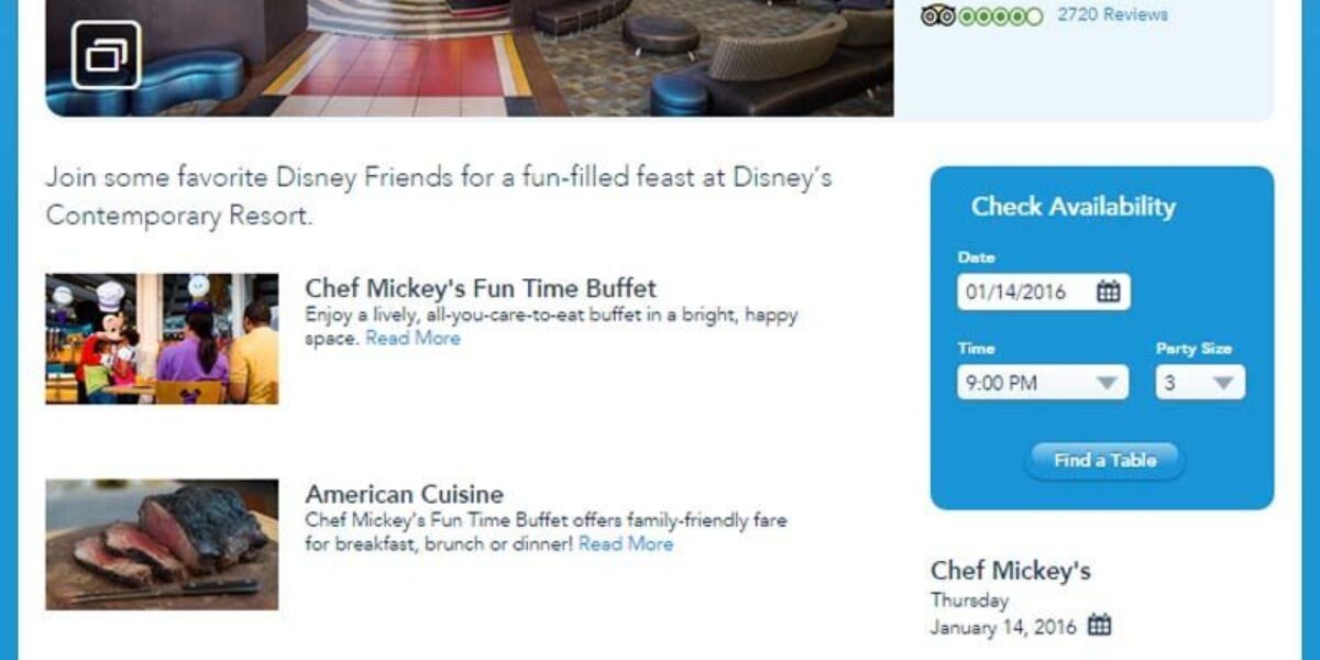 Disney Advance Dining Reservation Example